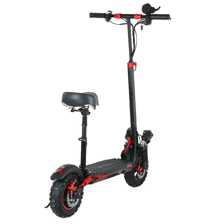 Black and red electric scooter on a white background