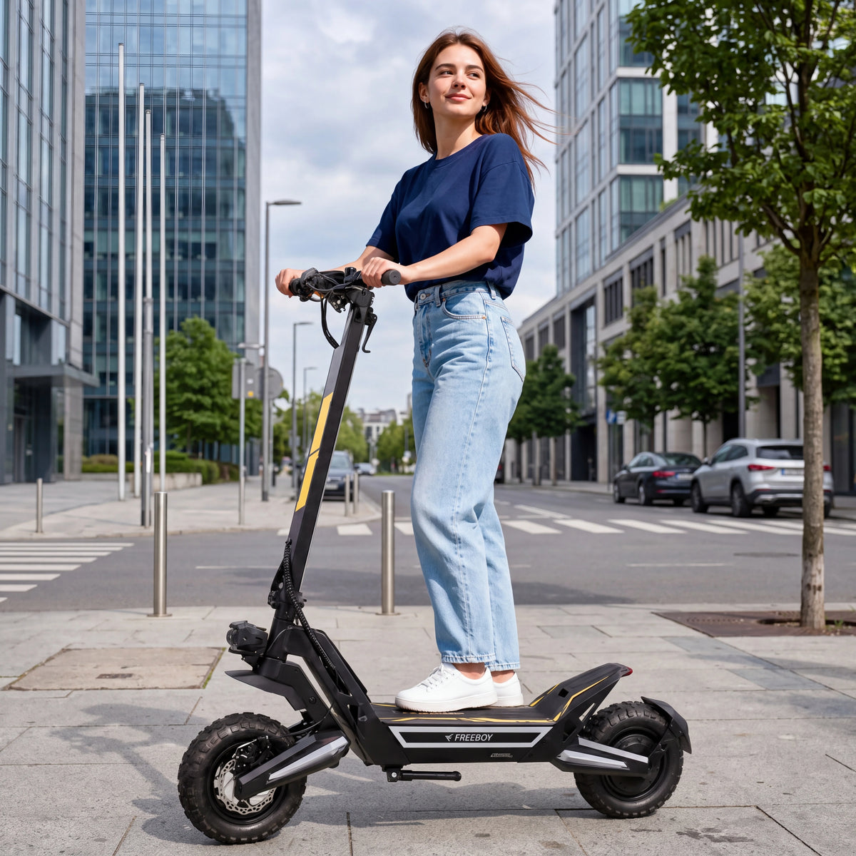 a women riding freeboy J2max on the street
